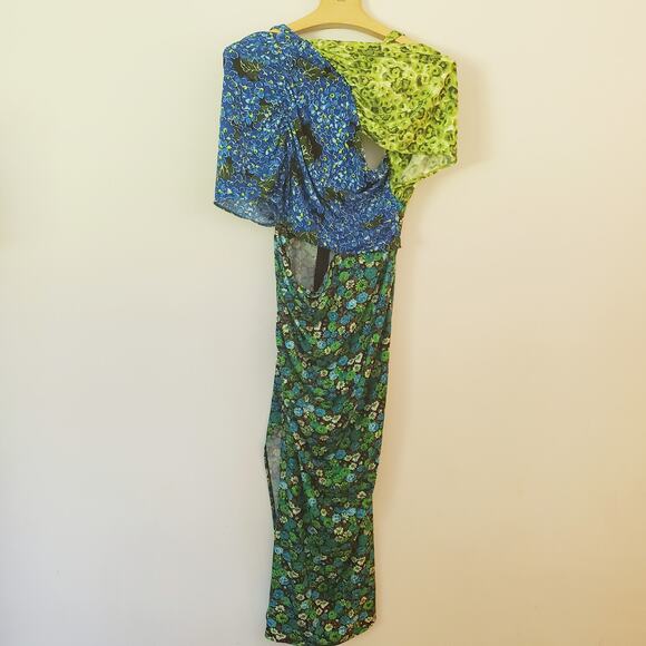 ZARA Asymmetrical Mixed Print Off Shoulder Midi Dress Blogger's Favorite Medium - Picture 11 of 15